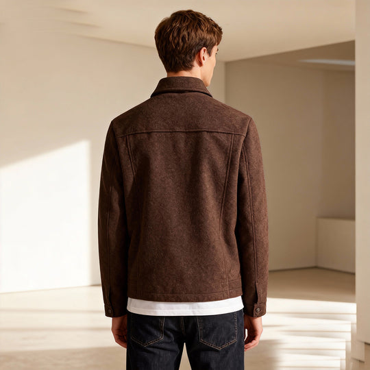 Herren Kurzjacke aus Velours‑Imitat mit Hemdkragen und Pattentaschen Nord Taschen