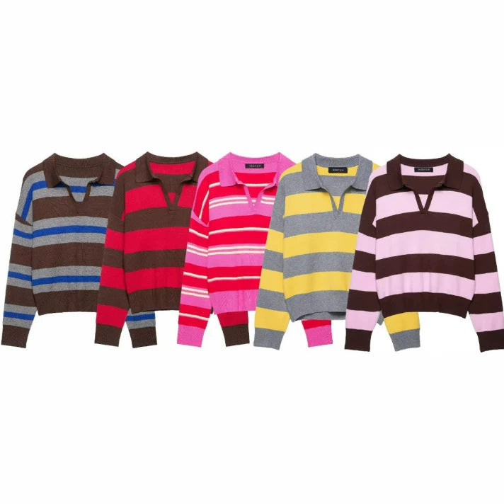 Damen Cropped Rugby-Strickpullover mit Kentkragen und V‑Ausschnitt Nord Taschen
