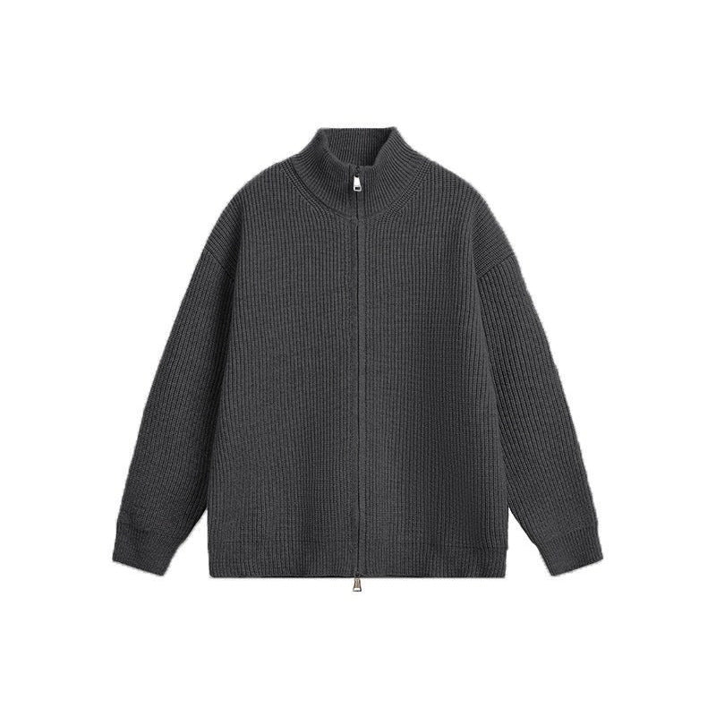 Unisex Grobstrick-Zipjacke mit Stehkragen und Zwei-Wege-Reißverschluss Nord Taschen
