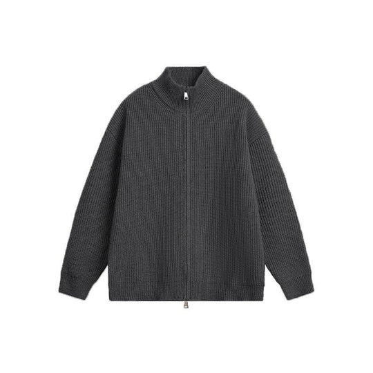 Unisex Grobstrick-Zipjacke mit Stehkragen und Zwei-Wege-Reißverschluss Nord Taschen