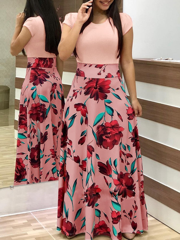 Damen Fließender Maxirock mit hoher Taille und großem Blumenprint Nord Taschen
