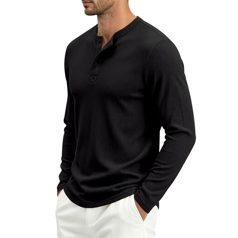 Herren Langärmeliges Waffelstrick-Henleyshirt mit Knopfleiste, thermoregulierend und schmaler Schnitt Nord Taschen
