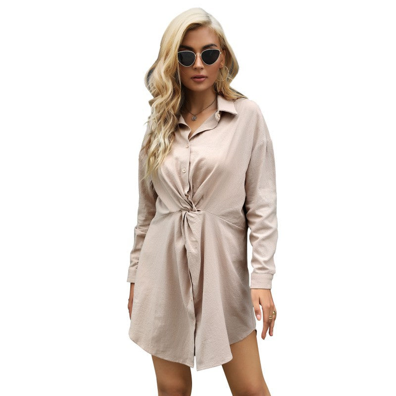 Damen Knoten-Blusenminikleid mit Hemdkragen und taillierter Wickeloptik Nord Taschen