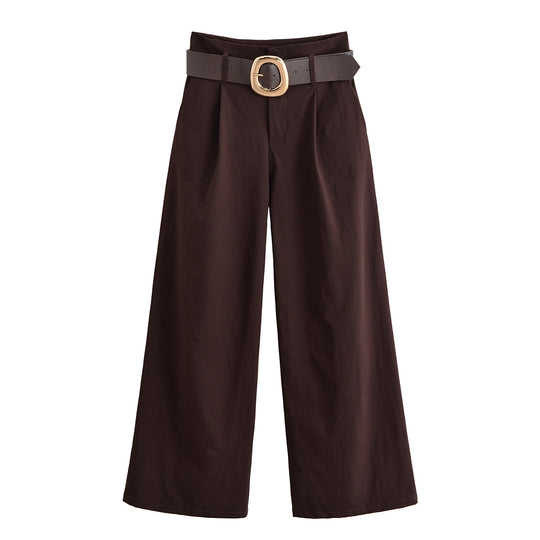 Damen hochtaillierte Culotte-Hose mit weitem Bein, Bundfalten und Statement-Gürtel Nord Taschen