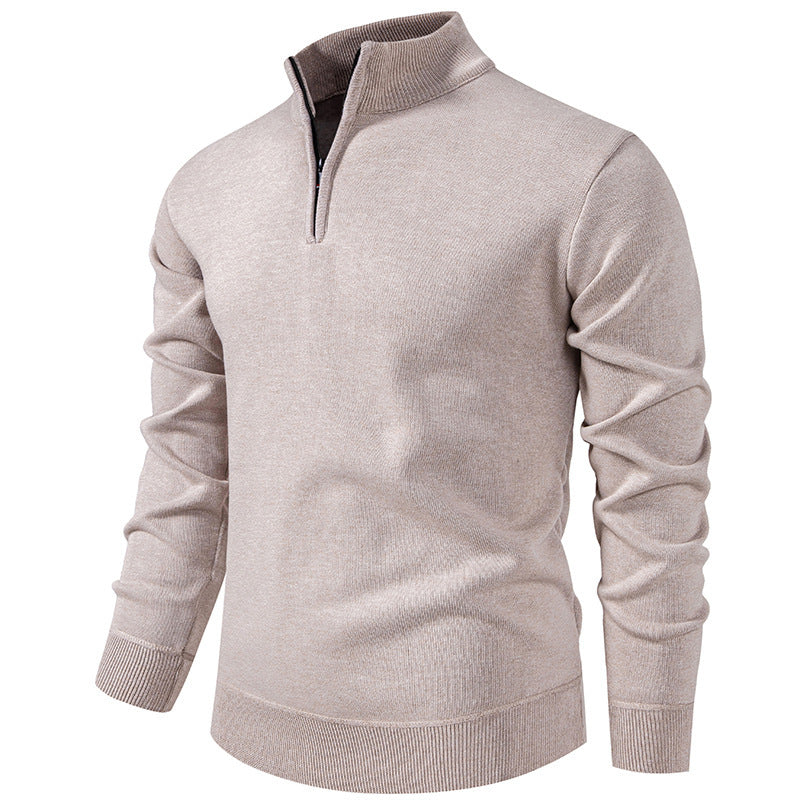 Herren Slim-Fit Feinstrickpullover mit kurzem Reißverschluss, Stehkragen und geripptem Bund Nord Taschen