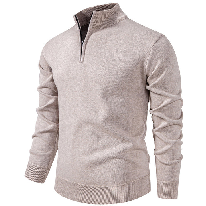 Herren Slim-Fit Feinstrickpullover mit kurzem Reißverschluss, Stehkragen und geripptem Bund Nord Taschen
