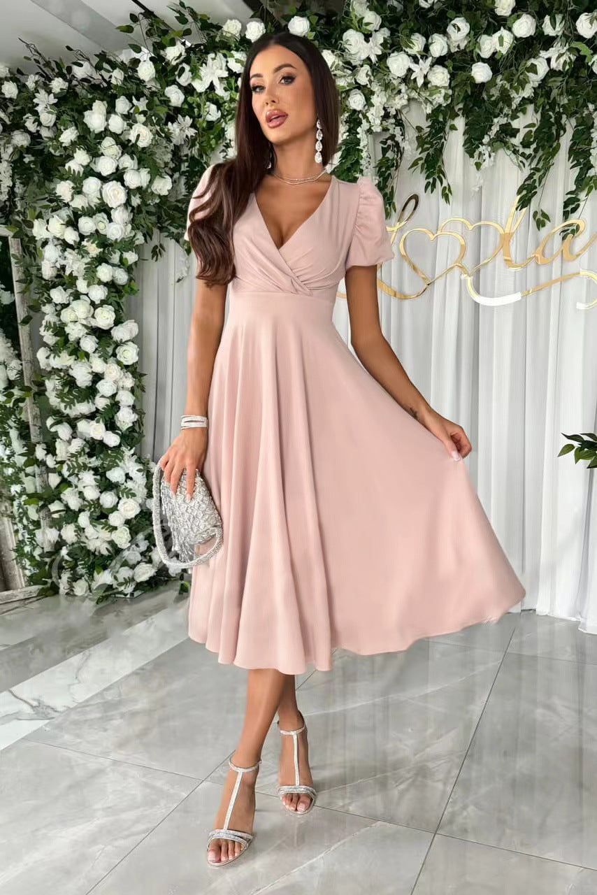 Damen elegantes Midikleid mit Wickeloptik und ausgestelltem Rock