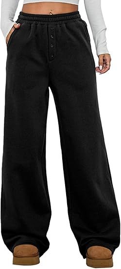 Damen Kuschelige Fleece-Sweatpants mit weitem Bein und hohem Elastikbund Nord Taschen