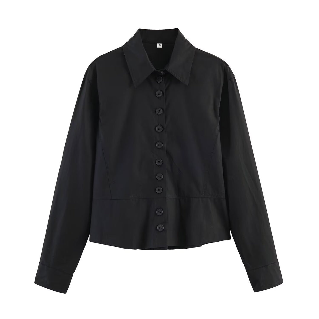 Damen gekürzte Blusenjacke mit durchgehender Knopfleiste und Hemdkragen Nord Taschen