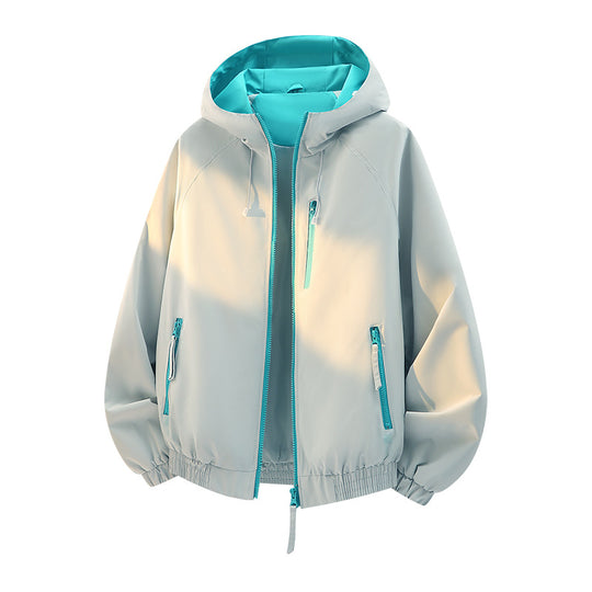 Damen Leichte Kapuzen‑Shelljacke im Urban‑Look mit kontrastfarbenem Futter, Reißverschlusstaschen und elastischem Bund Nord Taschen