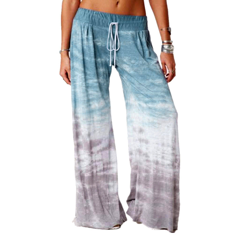 Damen weite Batik-Hose mit Kordelzug, Plissee und Seitentaschen Nord Taschen