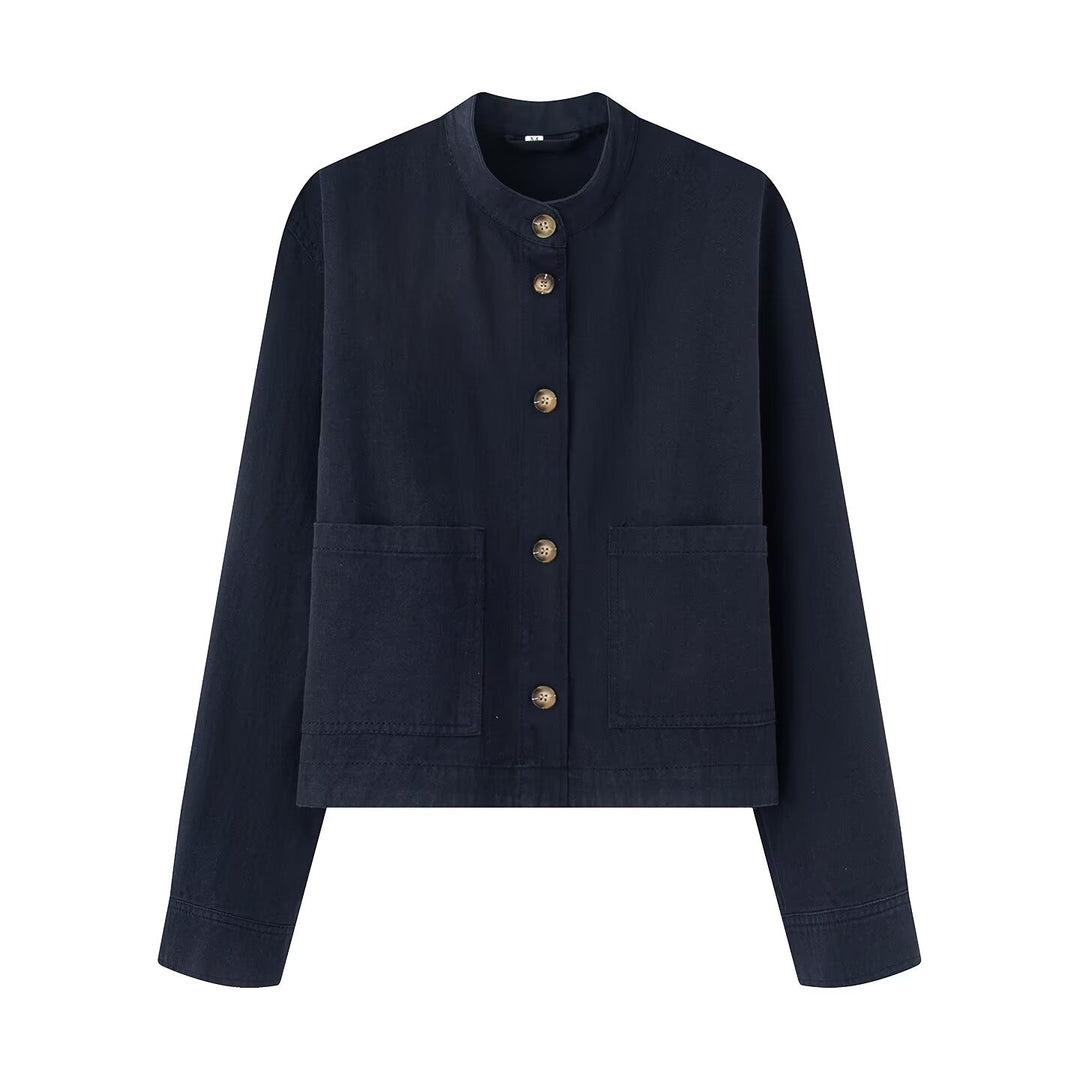 Damen Kurzjacke mit Stehkragen, Boxy‑Cropped Silhouette und aufgesetzten Taschen Nord Taschen
