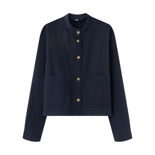 Damen Kurzjacke mit Stehkragen, Boxy‑Cropped Silhouette und aufgesetzten Taschen Nord Taschen
