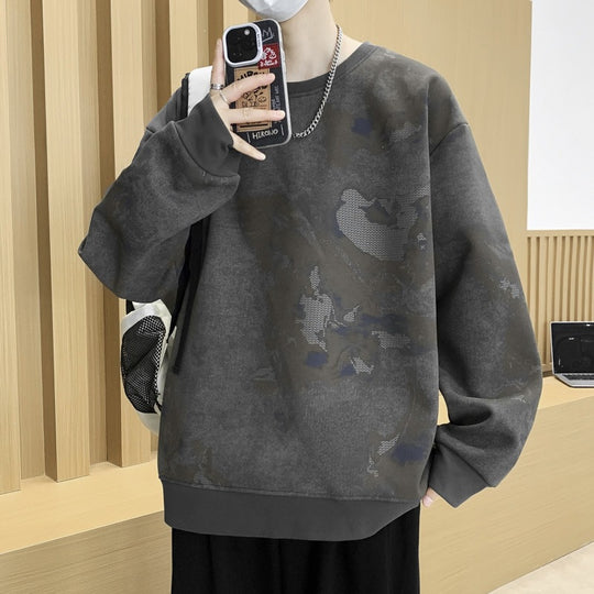 Herren Oversize-Sweatshirt mit abstraktem Marmor-Print und schwerer Baumwollmischung Nord Taschen