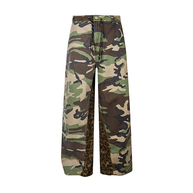 Damen Weite Cargo-Culottehose mit Camouflage-Print und Leoparden-Detail Nord Taschen