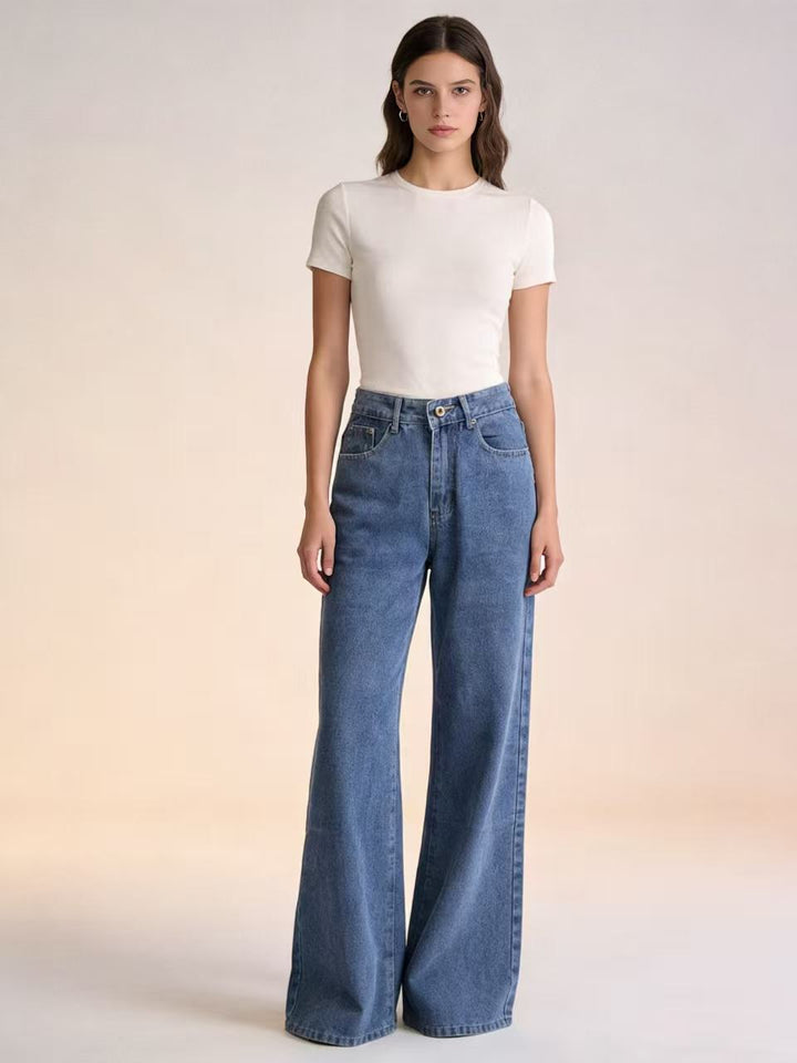 Damen hochgeschnittene extra-lange Schlagjeans mit weitem Bein und cleanem Five-Pocket-Schnitt Nord Taschen