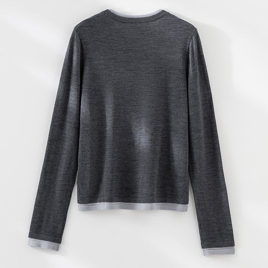 Damen Feiner Rundhalspullover aus Merino-Mix mit Kontrastbündchen Nord Taschen