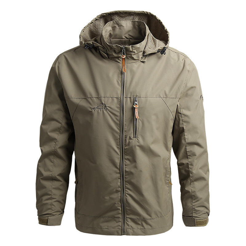 Herren atmungsaktive Softshell‑Trekkingjacke mit Kapuze und Brustreißverschlusstasche Nord Taschen