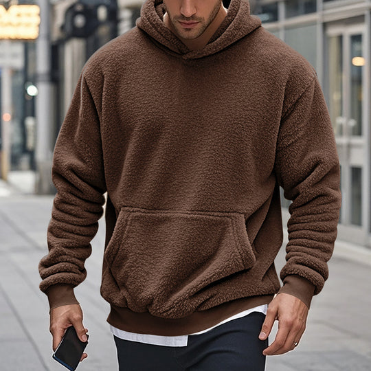 Herren Sherpa-Kapuzenpullover im Teddy-Fleece mit Kängurutasche und Rippbündchen Nord Taschen