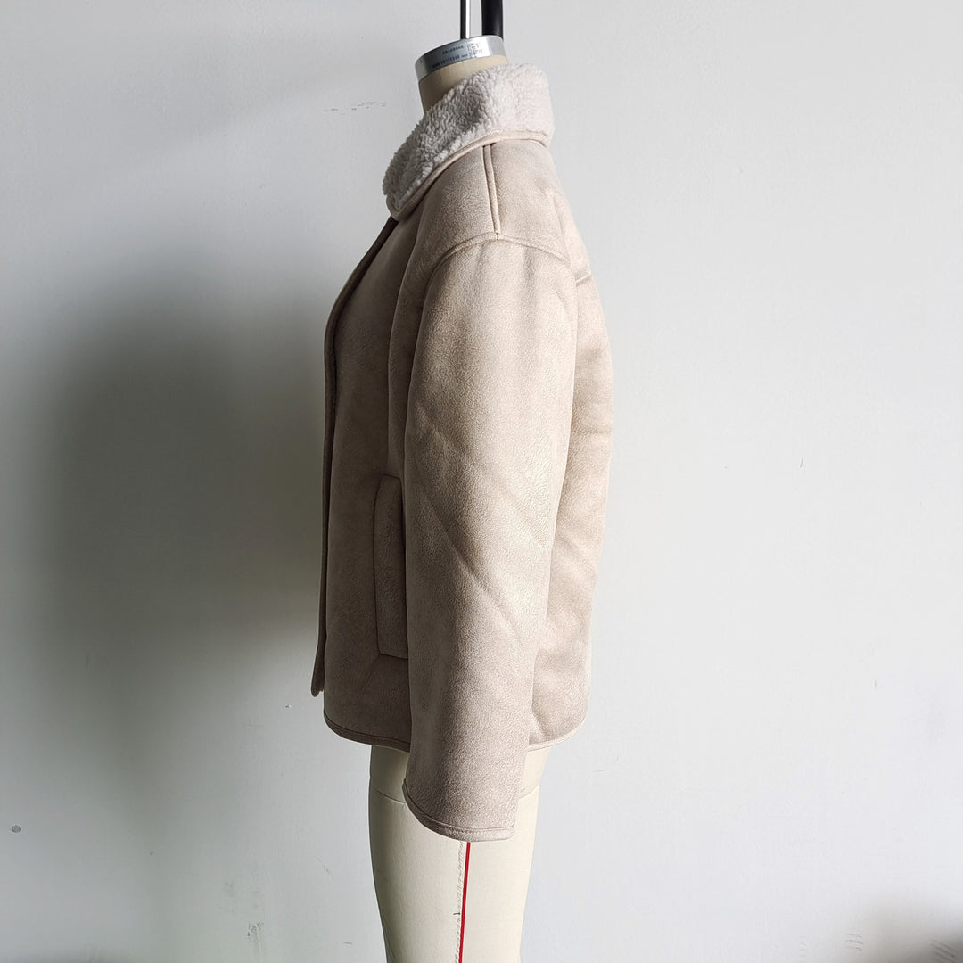 Damen Boxy Jacke in Lammfelloptik mit Teddyfutter und großem Umlegekragen Nord Taschen