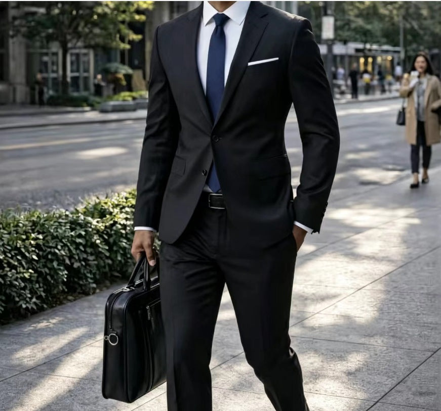 Herren Zweiteiliger Slim-Fit Businessanzug mit tailliertem Revers und schlanker Anzughose Nord Taschen