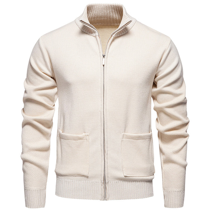 Herren feinstrukturierter Reißverschluss-Strickcardigan mit Stehkragen und aufgesetzten Taschen Nord Taschen