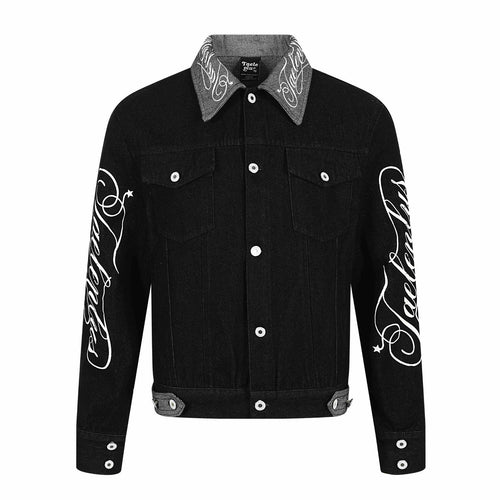 Herren Denim-Blousonjacke mit Kontrastkragen und grafischen Ärmelprints Nord Taschen