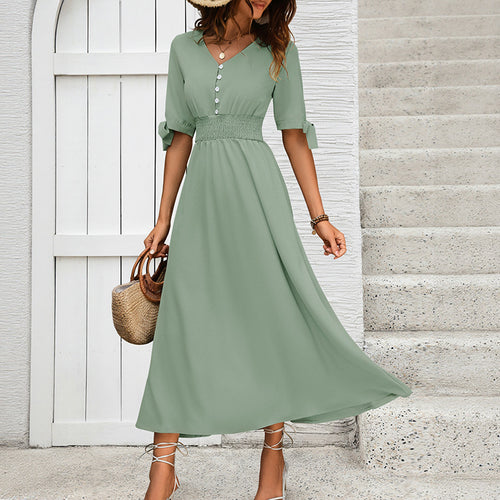 Damen Elegantes Maxikleid mit V-Ausschnitt und Rüschendetails Nord Taschen