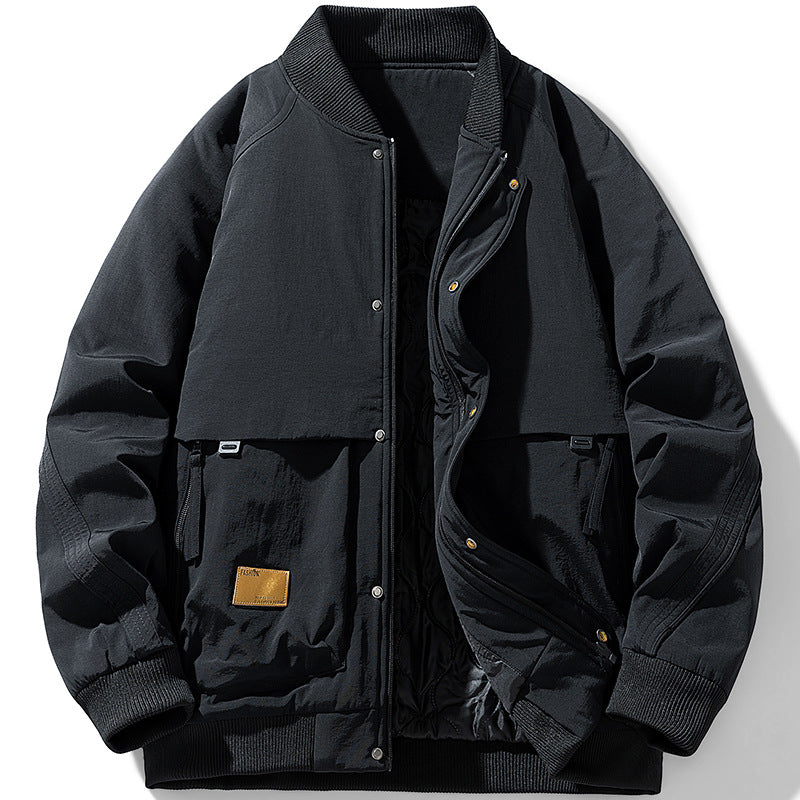 Herren Gepolsterte Utility-Bomberjacke mit Rippkragen, wattierter Stepp-Innenfutter und verdeckter Druckknopfleiste Nord Taschen