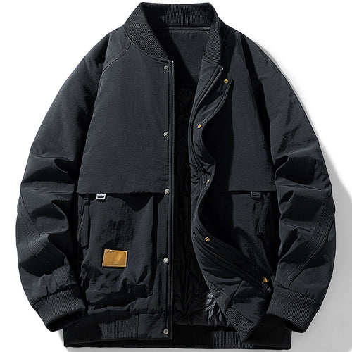 Herren Gepolsterte Utility-Bomberjacke mit Rippkragen, wattierter Stepp-Innenfutter und verdeckter Druckknopfleiste Nord Taschen
