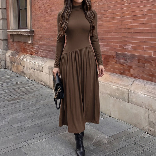 Damen Elegantes Maxikleid mit langen Ärmeln und hohem Kragen Nord Taschen