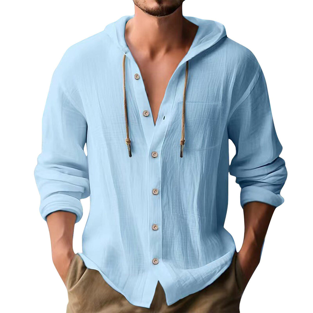 Herren lässiges Kapuzenshirt mit Knopfleiste und praktischen Taschen
