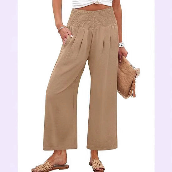 Damen Weite Culotte-Hose mit elastischem Bund und Falten