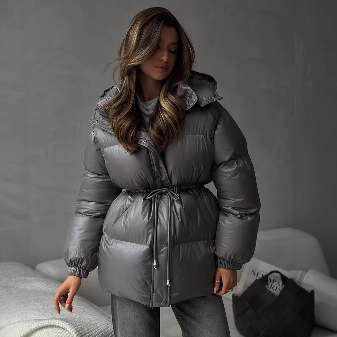 Damen Steppdaunenjacke mit tailliertem Kordelzug und Kapuze Nord Taschen