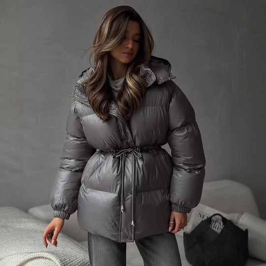 Damen Steppdaunenjacke mit tailliertem Kordelzug und Kapuze Nord Taschen