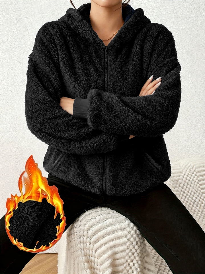 Lässiges, langes Sweatshirt in Uni-Farbe mit Kapuze – dick gefütterte, warme Jacke