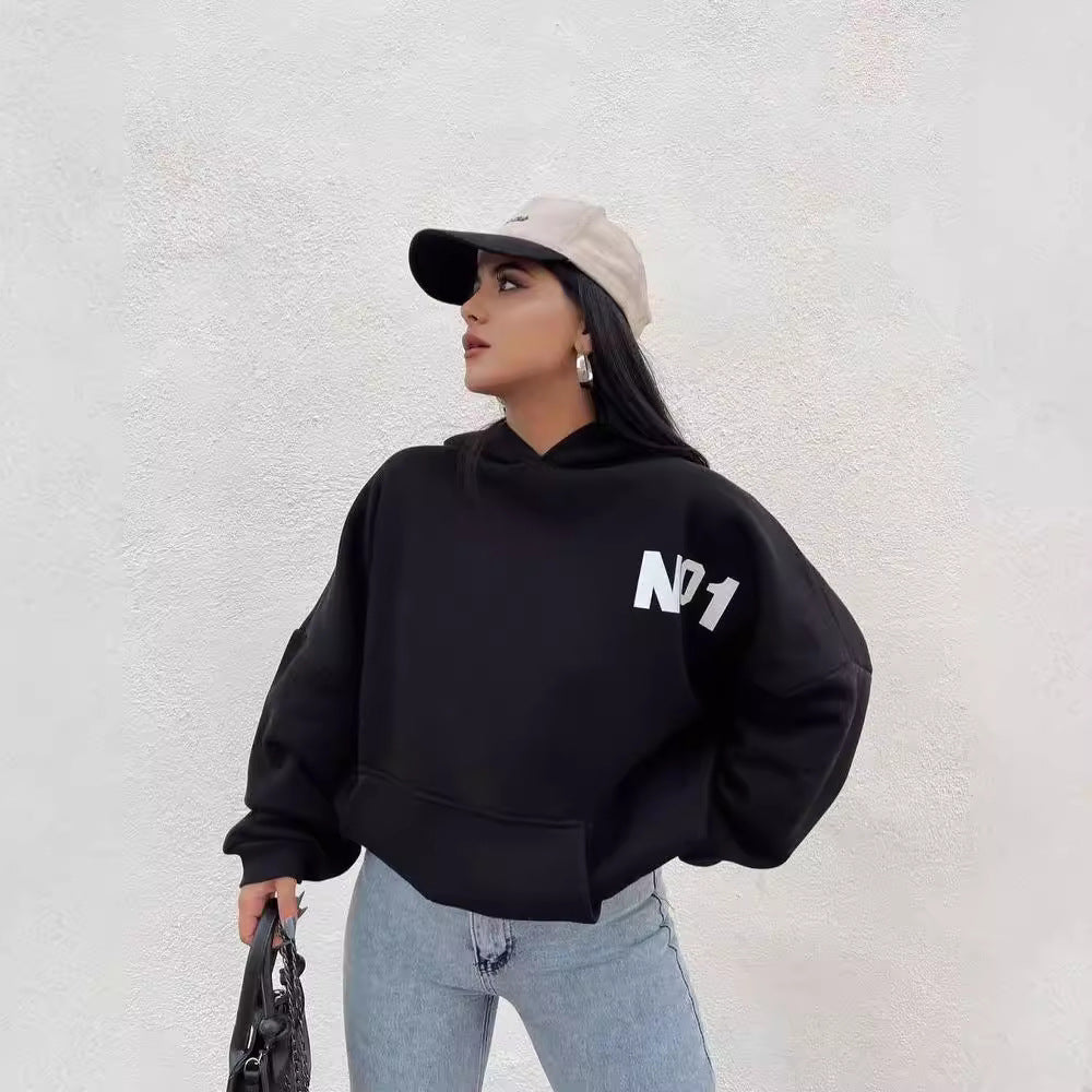 Damen Oversized Cropped Hoodie mit großem Lettering, Kapuze und relaxed Fit Nord Taschen