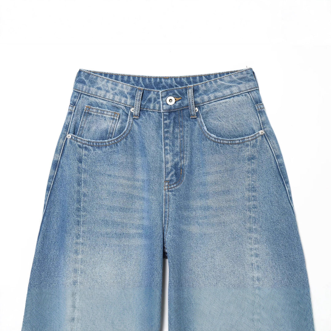 Damen Weite Cropped Denim‑Culotte mit hoher Taille und Mittelnaht Nord Taschen