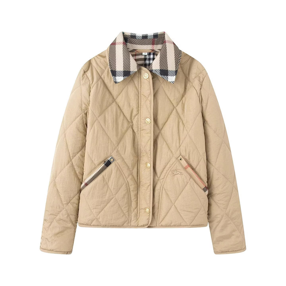 Damen Steppjacke mit karierter Kragen- und Taschenblende Nord Taschen
