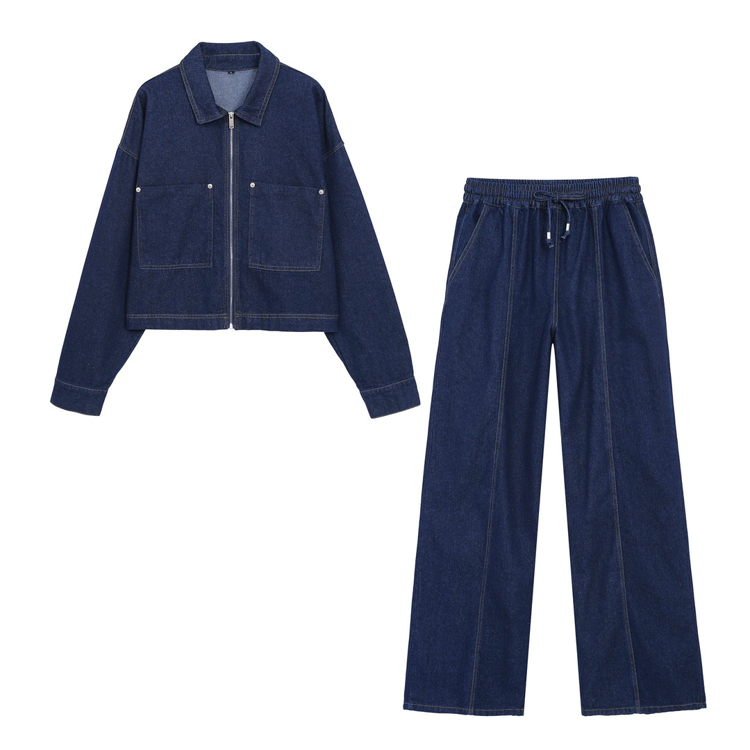 Damen Weite High‑Waist Jeanshose mit elastischem Bund, Tunnelzug und sichtbarer Bügelfalte Nord Taschen