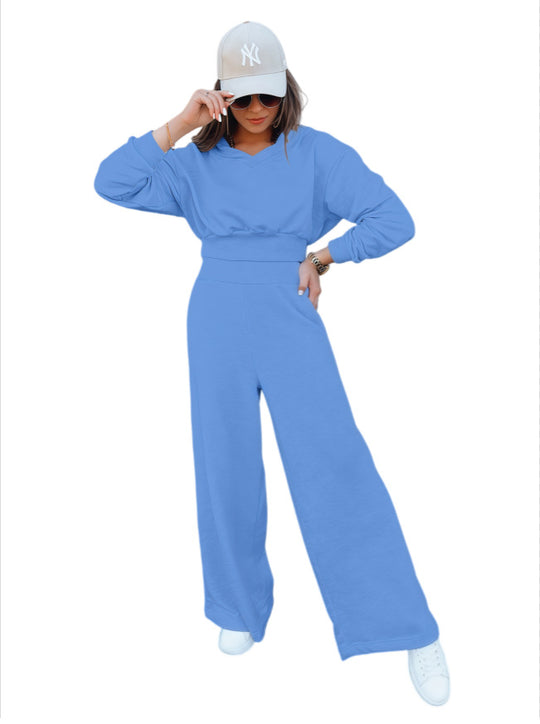 Damen Loungewear-Set mit Cropped V‑Ausschnitt-Pullover und hochtaillierter Palazzohose Nord Taschen