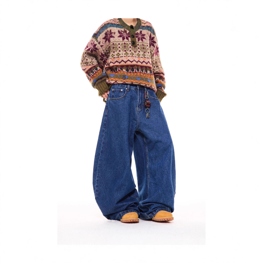 Damen Gemusterter Pullover mit Knopfleiste Nord Taschen
