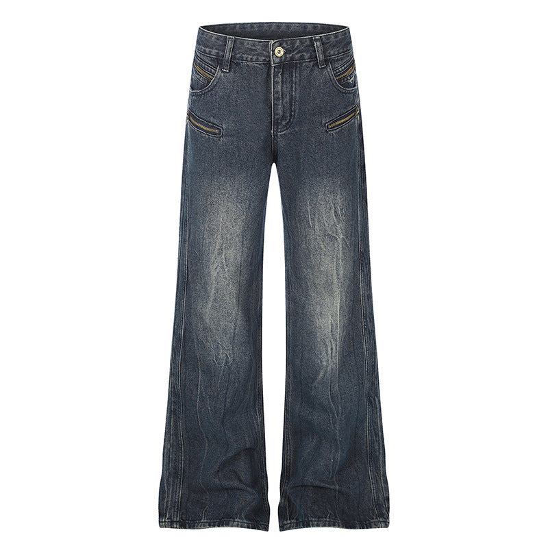 Damen Weite Denim‑Palazzo‑Jeans mit hohem Bund und Zier‑Reißverschlusstaschen Nord Taschen