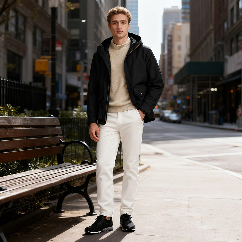 Herren Leichte Kapuzenjacke im urbanen Minimalstil mit Zwei-Wege-Reißverschluss und Pattentaschen Nord Taschen