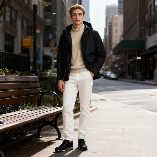 Herren Leichte Kapuzenjacke im urbanen Minimalstil mit Zwei-Wege-Reißverschluss und Pattentaschen Nord Taschen