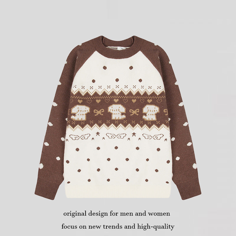 Damen Strickpullover mit Norwegermuster, Raglanärmeln und Rundhalsausschnitt Nord Taschen