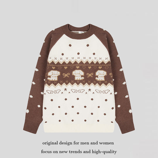Damen Strickpullover mit Norwegermuster, Raglanärmeln und Rundhalsausschnitt Nord Taschen