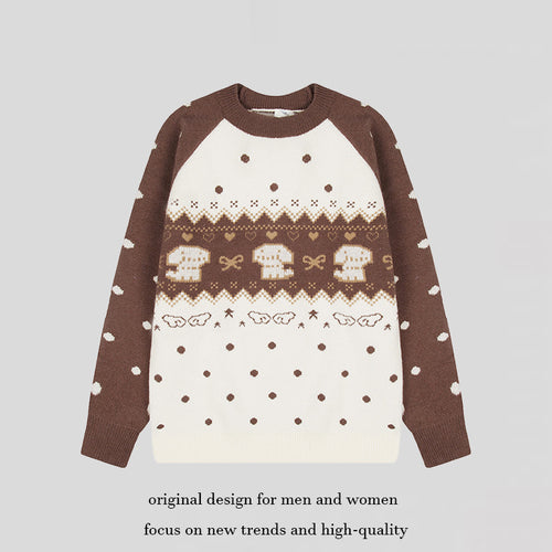 Damen Strickpullover mit Norwegermuster, Raglanärmeln und Rundhalsausschnitt Nord Taschen