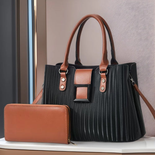 Damen elegante Handtasche mit Rippstruktur und praktischem Portemonnaie Nord Taschen