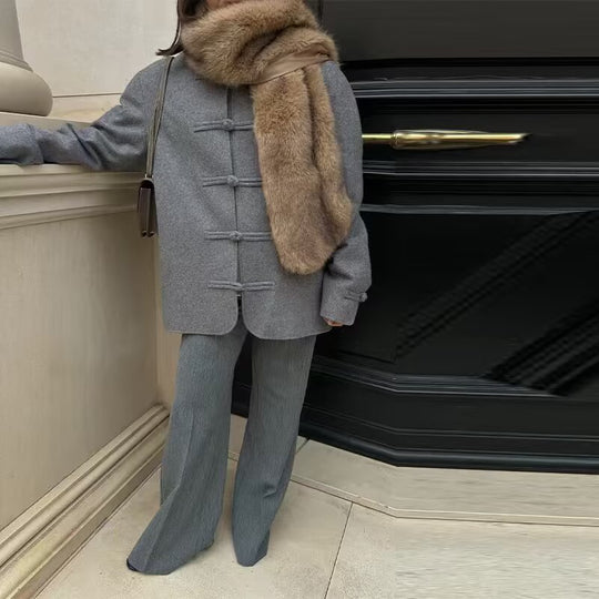 Damen Kurzer Wollmantel mit Knebelverschlüssen und Oversized-Schnitt Nord Taschen